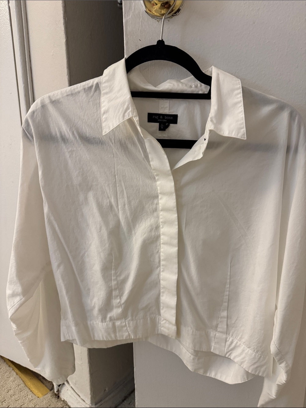 rag & bone White Cropped Button-Down Blouse